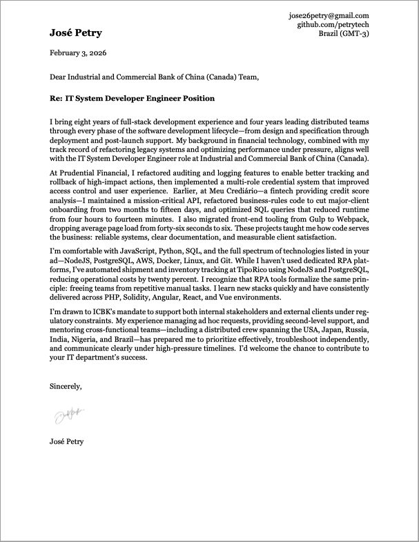 Sample cover letter 1