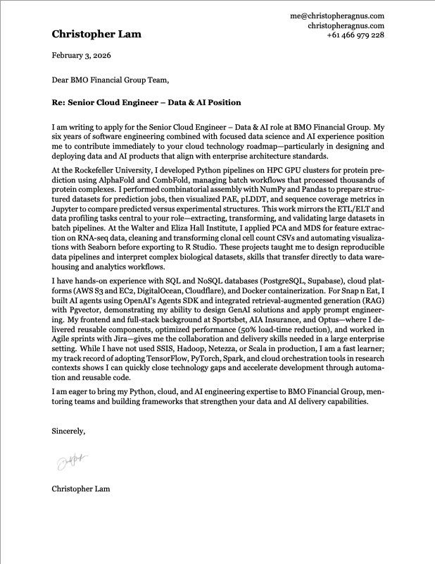 Sample cover letter 3