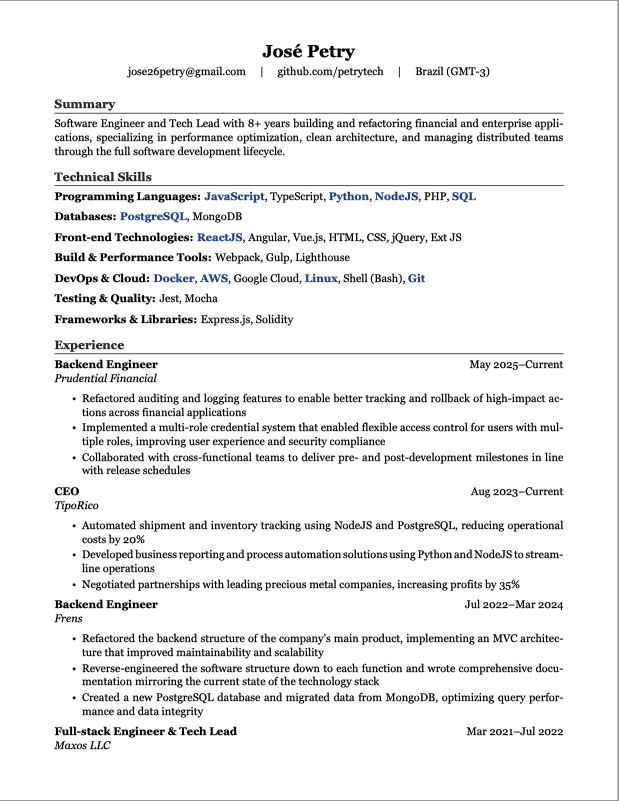 Sample résumé 1